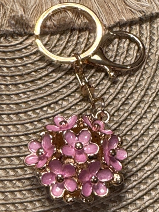 Accessories - Pink Floral Enamel Keychain Charm - Gold Hardware